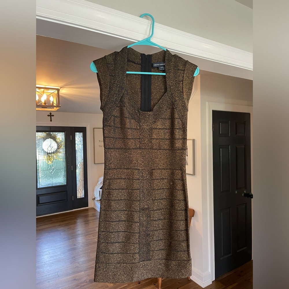 French connection gold/ black shiny party dress